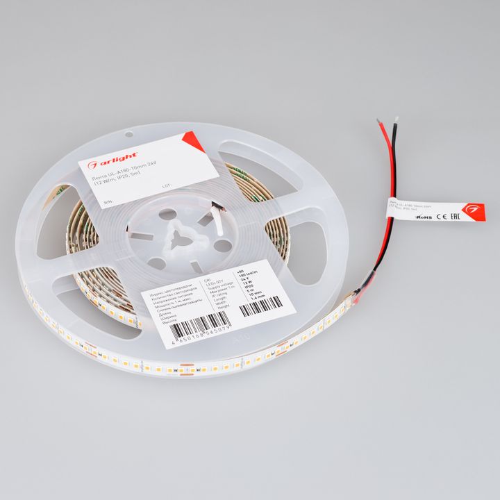 Светодиодная лента Arlight 12W/m 80Led/m 2835SMD дневной белый 5M UL-A180-10mm 24V Day5000 044512