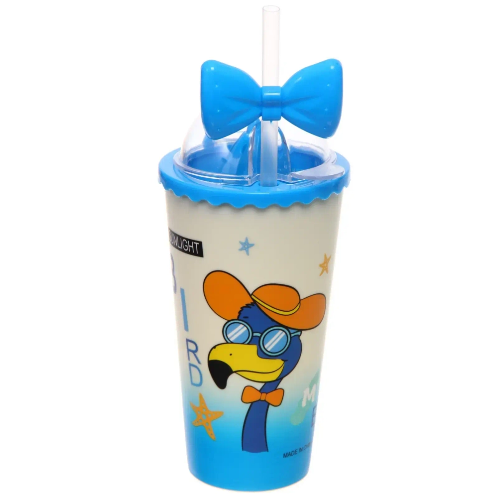 Стакан пластиковый 600мл «Праздник» с трубочкой, цвета микс