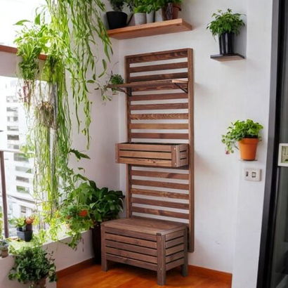 Панель для стен деревянная Эпларо 177х76 см, панель вешалка для цветов кашпо для сада, балкона и прихожей, венге