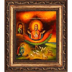 Неопалимая Купина - несгораемый куст. Икона на холсте.