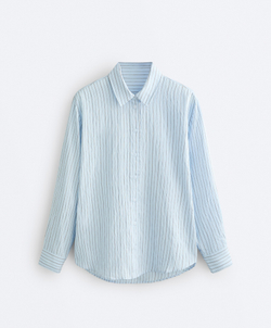 Oysho Рубашка в полоску обычного кроя, пыльный синий
