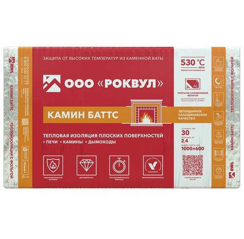 Базальтовая вата Роквул Камин Баттс 1000х600х30 мм 4 плиты в упаковке