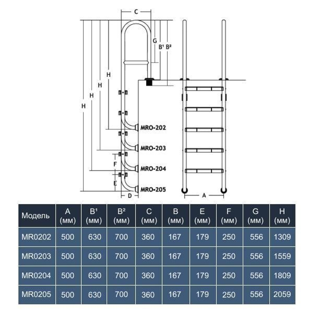 Лестница Aquaviva Muro MU-415 (4 ступ.), усиленный