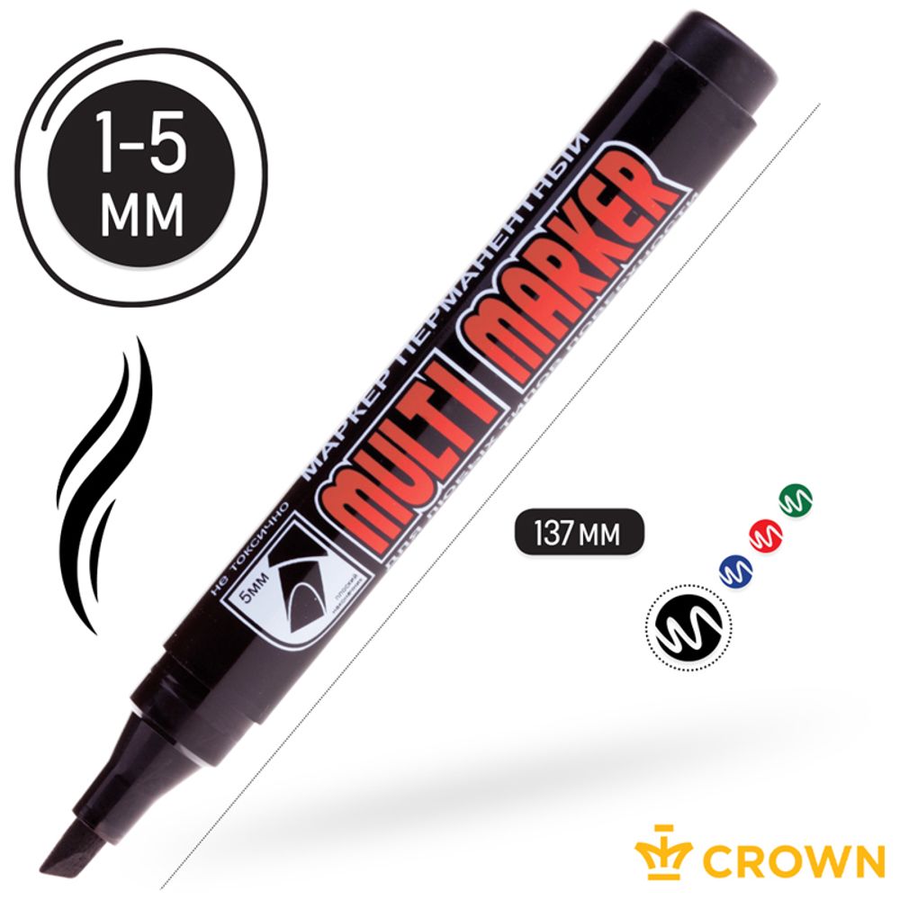 Маркер перманентный скошенный 1-5мм, Crown Multi Marker Chisel, чёрный