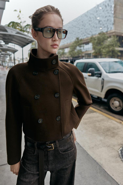 ZARA КОРОТКАЯ КУРТКА С ВОРОТНИКОМ-СТОЙКОЙ, КОРИЧНЕВЫЙ