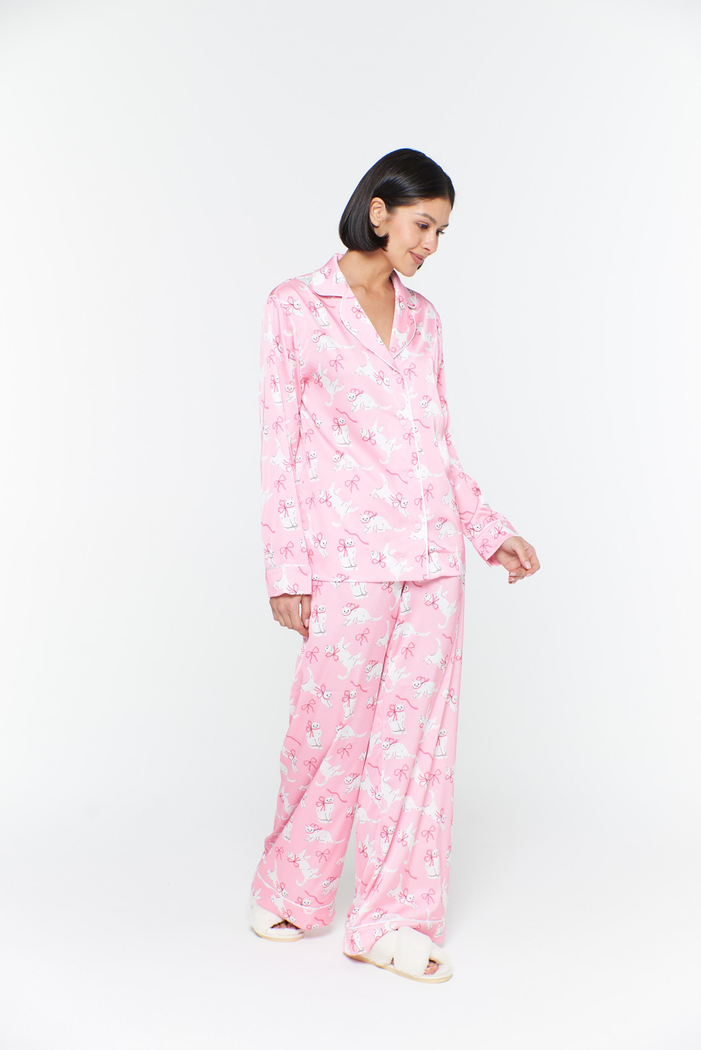 Шеклвая пижама розовые кошечки - S размер