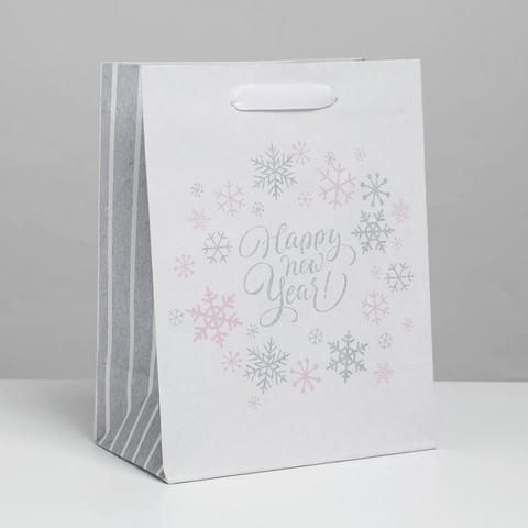 Пакет крафтовый вертикальный Happy new year!, MS 18 × 23 × 10 см