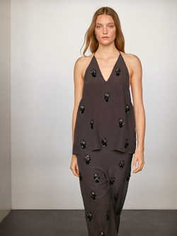 Massimo Dutti Брюки из струящейся ткани с цветочными деталями, антрацитово-серый