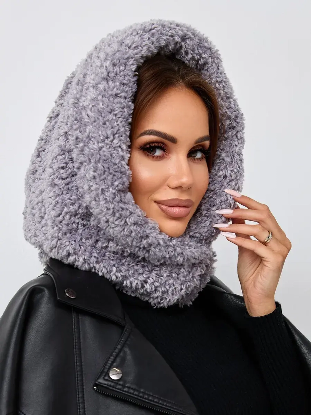 Капор зимний вязаный капюшон на флисе