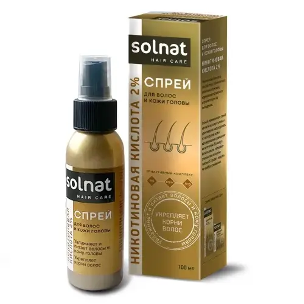 Никотиновая кислота 2% спрей для волос Solnat 100мл.