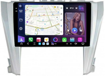 Магнитола для Toyota Camry 55 2014-2018 (рамка серебро) - FarCar GX466M монитор 10.36" 2K QLED на Android 14, TS20, 6+128Гб, CarPlay, 4G SIM-слот