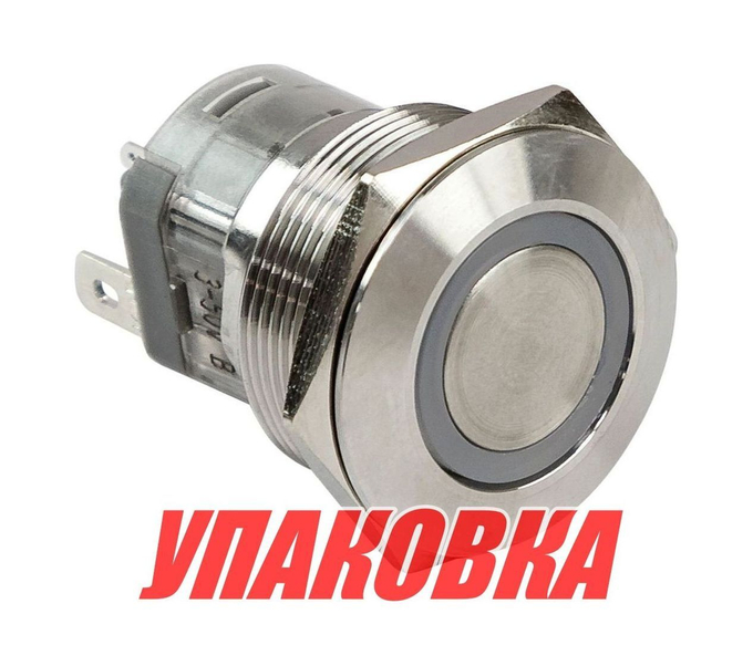 Кнопка без фиксации, подсветка белая, 12 В, д. 22 мм, Marine Rocket (упаковка из 50 шт.)