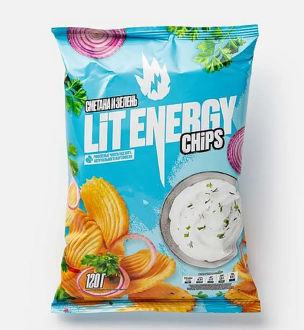 Чипсы Lit Energy "Сметана и Зелень " 0,120 кг, (10шт в упаковке)