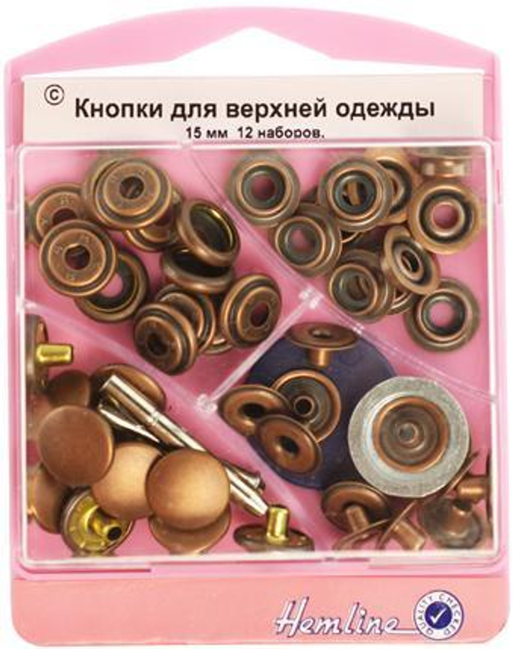 Кнопки для верхней одежды с инструментом для установки, 15 мм, 12 шт, цвет бронза (10013160/300720/0