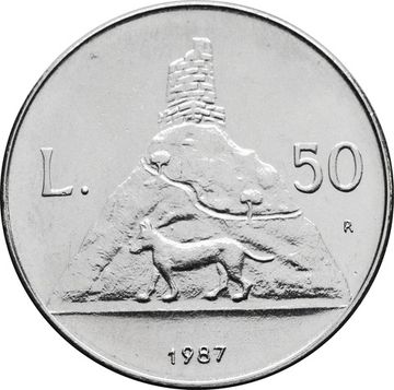 50 лир 1987 Сан-Марино, 15 лет возобновлению чеканке монет