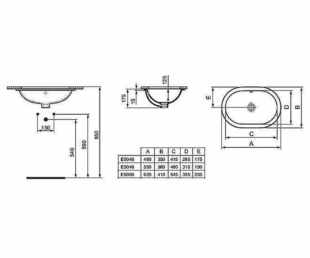 Раковина врезная снизу столешницы Ideal Standard Connect 55 E504801 белая
