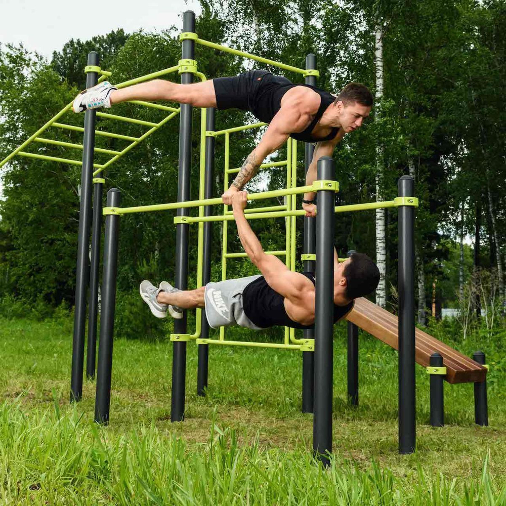 W237 Воркаут (рукоход, швед. стенка, 2 переклад., переклад. верт., накл. скамья, брусья) ZAVODSPORTA