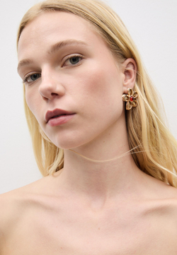 STRADIVARIUS Комплект из 2 пар эмалевых серег-цветов, золотой