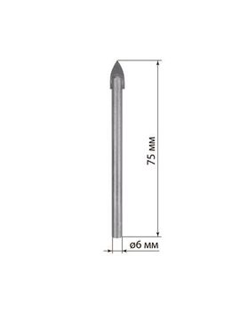 Сверло по стеклу и керамике 6×75 мм, 2 реж., лезвия, цилиндр. хв., блистер 1 шт, "Рубин" TDM