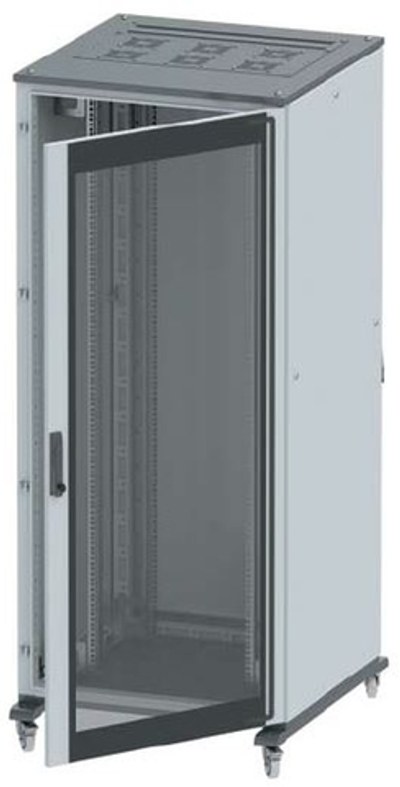 Напольный 19" IT-корпус ДКС серии CQE 47U 600х2200х600, двери стекло+сплошная, панели для крыши, кабельный ввод, RAL7011/7035