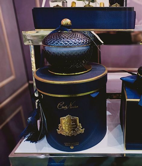 Вода жизни, круглая тёмно-синяя свеча Арт-деко с кисточкой, Cote Noire