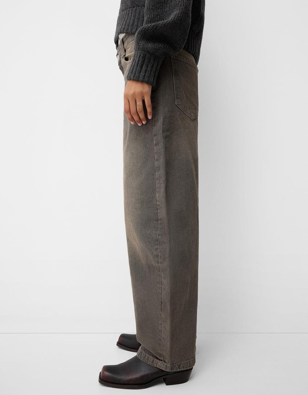 BERSHKA ДЖИНСЫ BALLOON, ТЕМНО-СЕРЫЙ