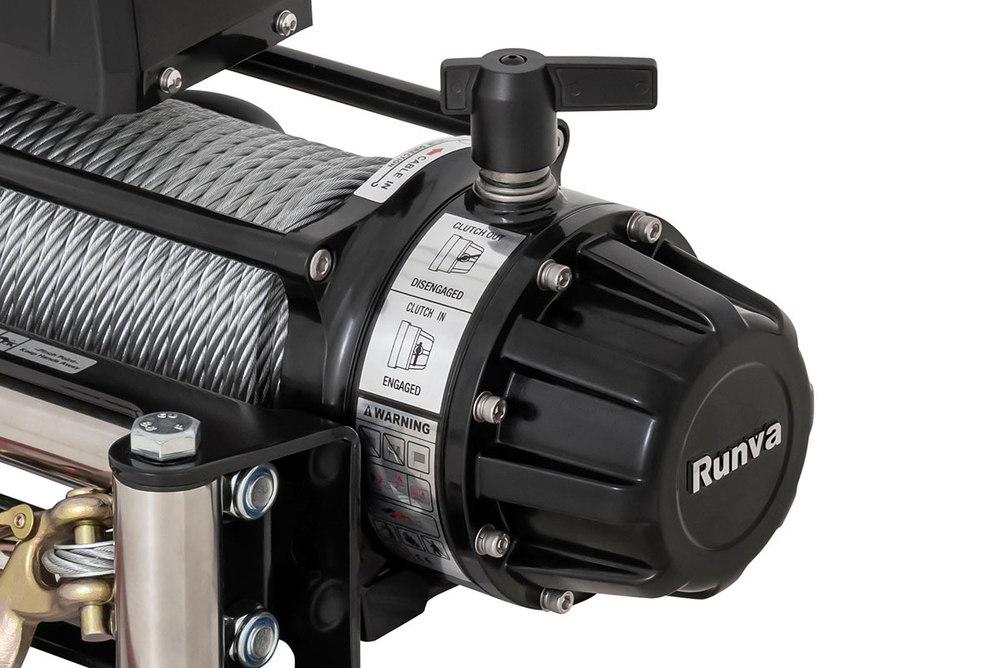 Лебёдка автомобильная электрическая 12V Runva 9500 lbs 4350 кг MAX влагозащищенная, стальной трос (228:1)
