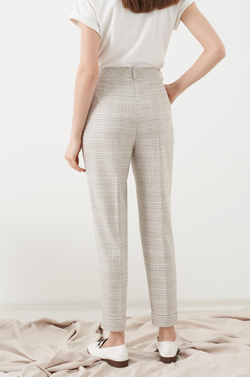 3984 Брюки женские (пепельно-бежевый клетка)