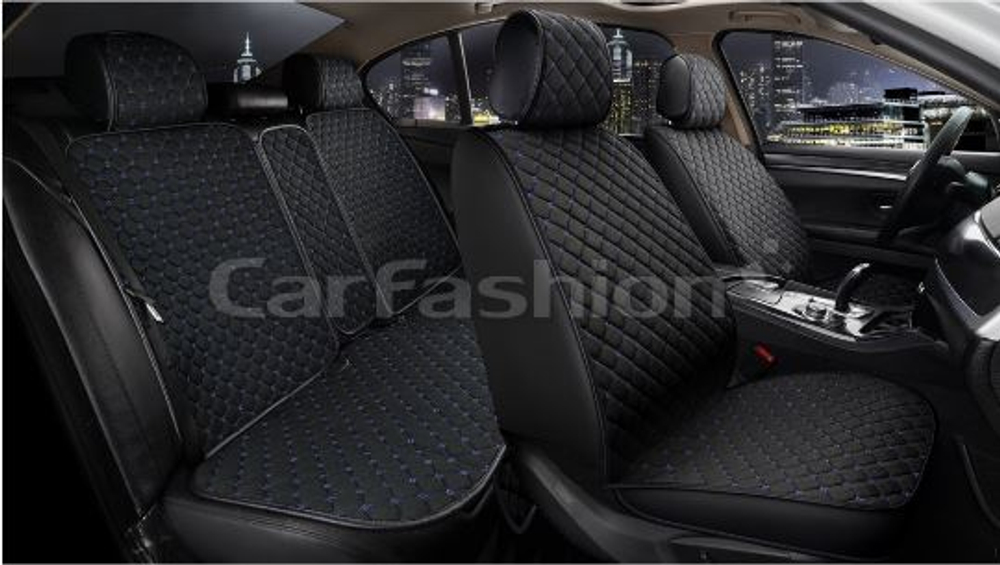 Накидки сидений ПОЛНЫЙ CarFashion (кт) -«LINEN CUBE PLUS» 22689 РОМБ -Панлён черный/черный/синий