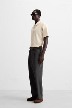 ZARA ПОЛО С РЕЛЬЕФНЫМ УЗОРОМ И ЗАСТЕЖКОЙ-МОЛНИЕЙ, ЭКРЮ