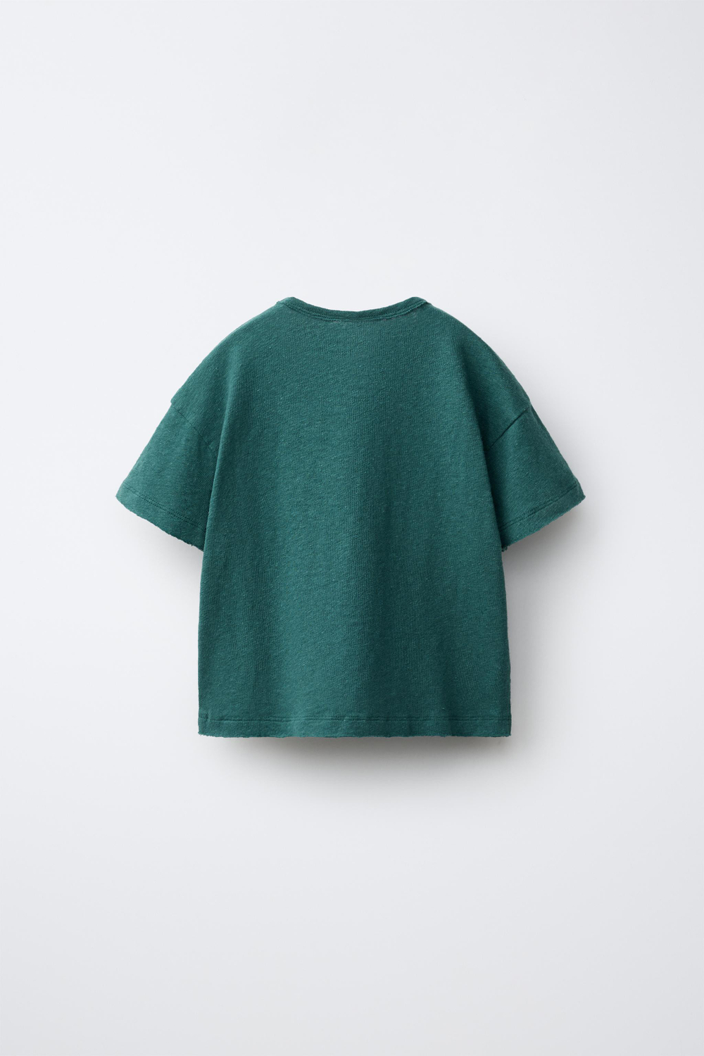 ZARA ФУТБОЛКА ИЗ ХЛОПКА И ЛЬНА, УТИНО-СИНИЙ