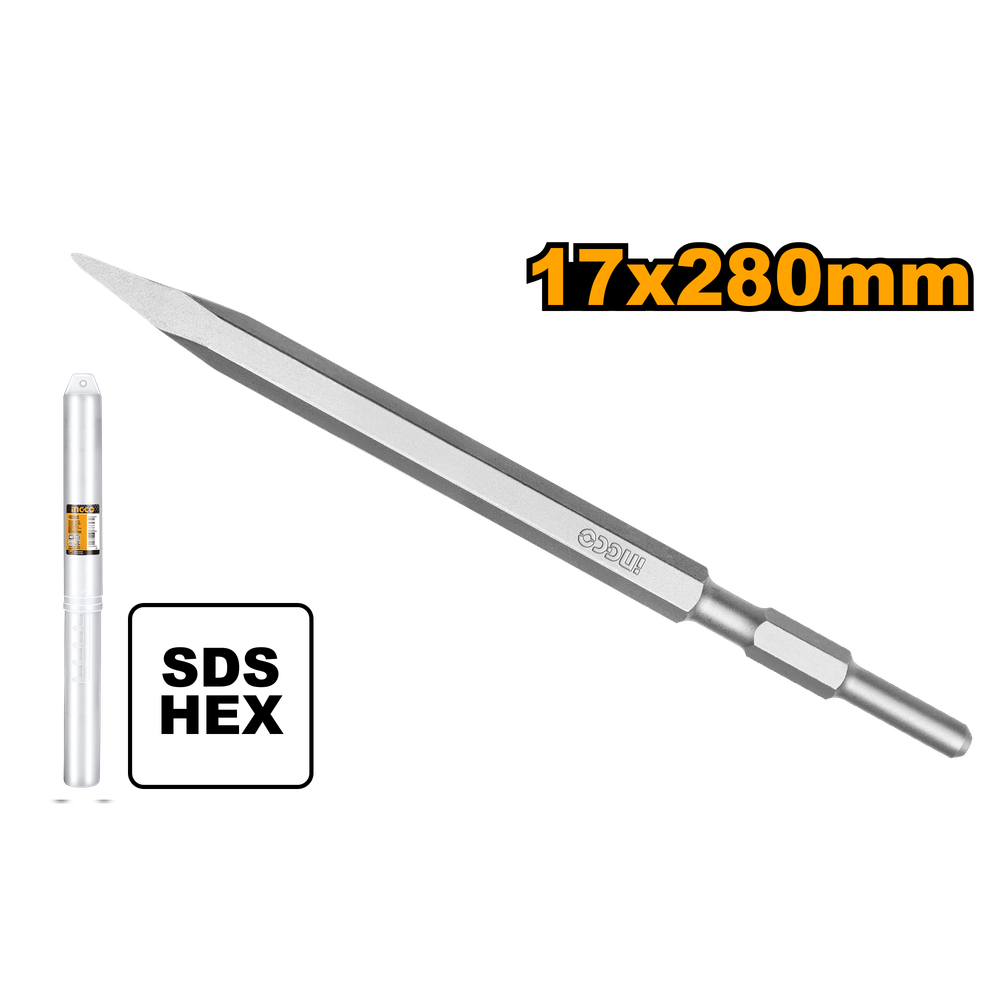 Зубило пикообразное Hex 17x280 мм INGCO DBC0512801