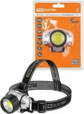 Фонарь светодиодный "Налобный" 5 Вт COB, 300 лм, бат. 3*AAA TDM SQ0350-0073