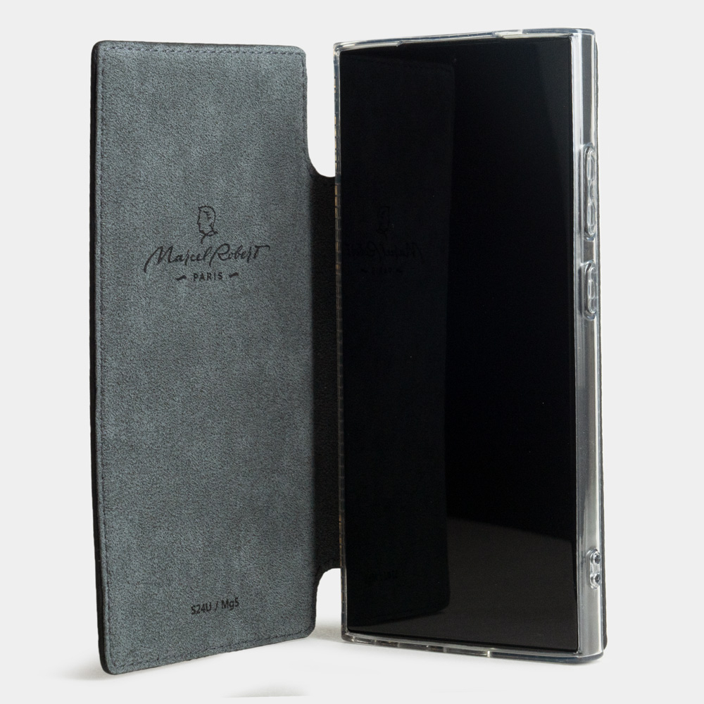 Чехол для Samsung Galaxy S24 Ultra из натуральной кожи теленка, черного цвета