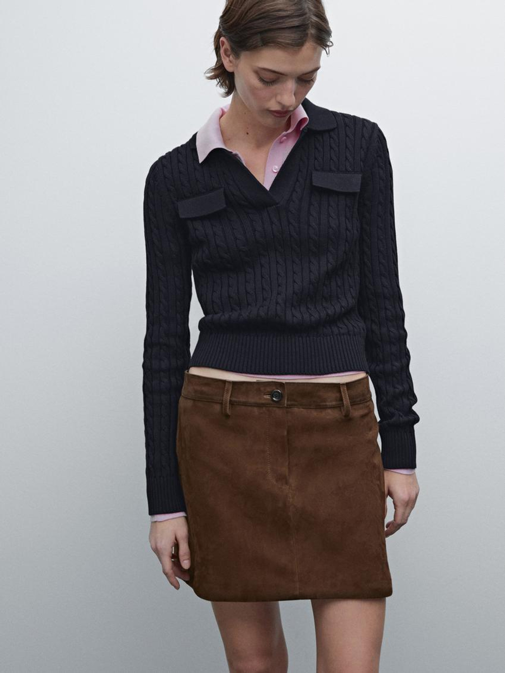 Massimo Dutti Свитер с воротником поло, темно-синий