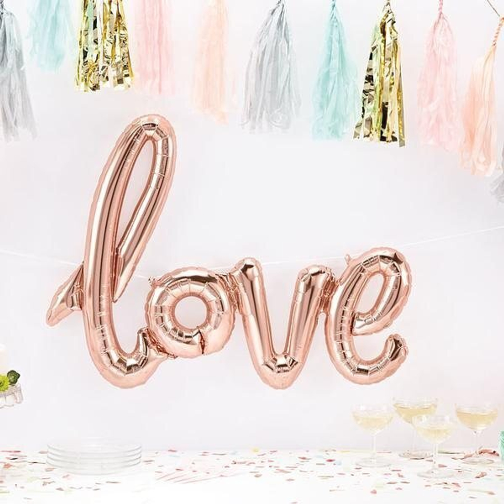 Фольгированный шар (41''/104 см) Фигура, Надпись "Love", Розовое Золото