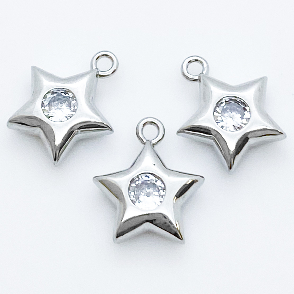 Подвеска Звезда, цвет серебро (родий), фианит, размер 13*11 мм, цена за 1 шт