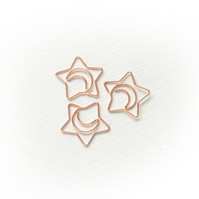 Скрепка фигурная "Звезда, месяц", 2,5 см, розовое золото