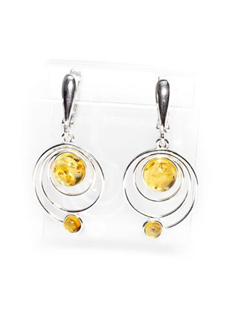Серьги с натуральным янтарем желтого цвета "Солнечная система"