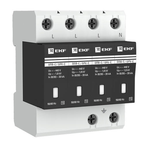 Ограничитель импульсных напряжений ОПВ-C/4P In 20кА 400В с индикатором EKF PROxima opv-c4