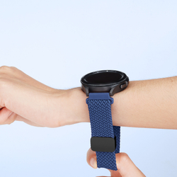 Эластичный ремешок синего цвета (Storm Blue) от Dux Ducis для смарт часов Samsung Galaxy Watch 3, 4, 5, 6 и 7 (размер крепления 20мм), серия Strap (Mixture Pro Series)