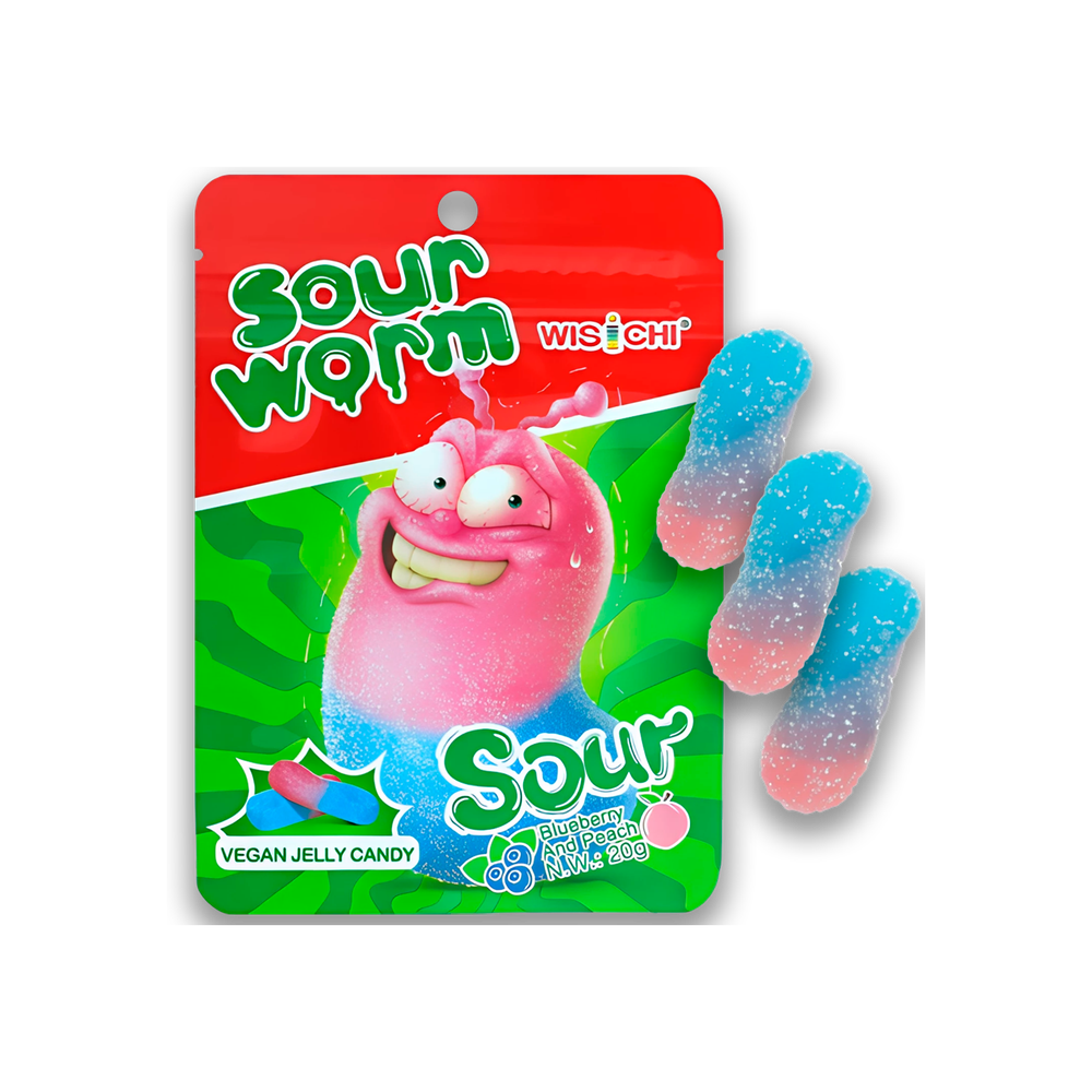 Жевательный мармелад Sour Worm персик-черника