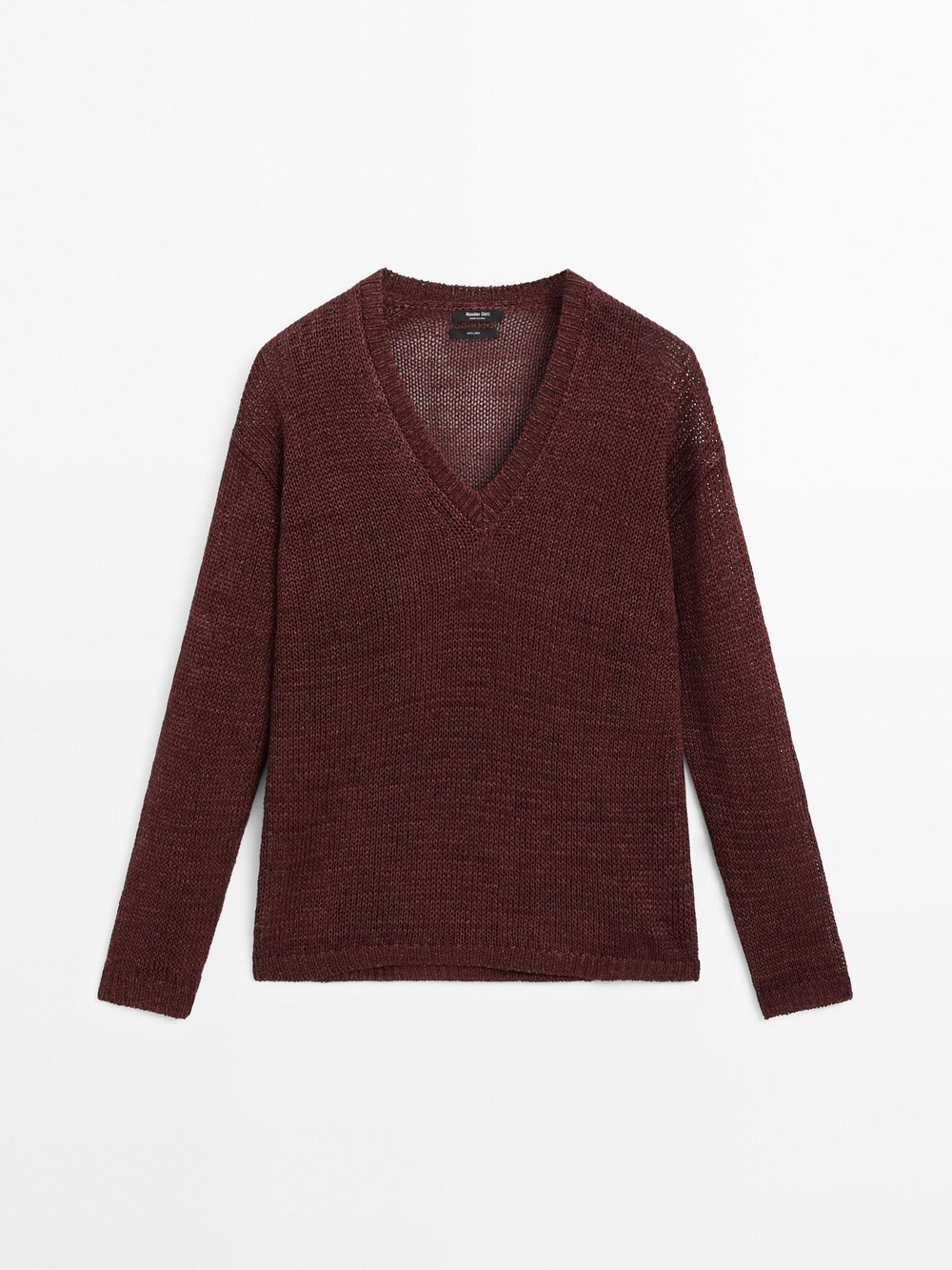 Massimo Dutti Свитер из 100% льна ажурной вязки, терракотовый