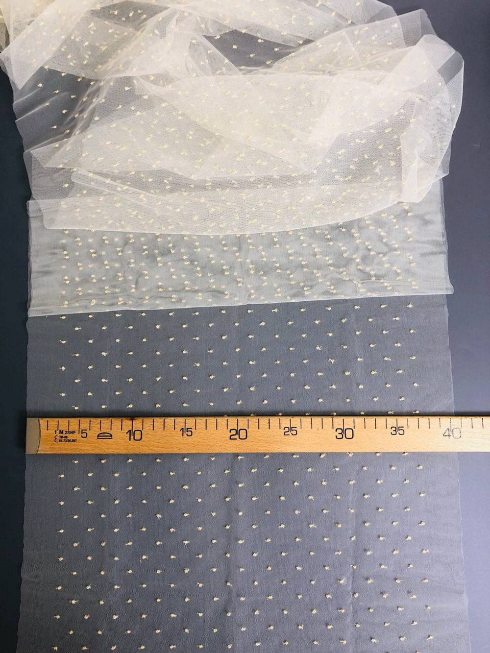 Тесьма сетка с вышивкой, крем, 40см, горох