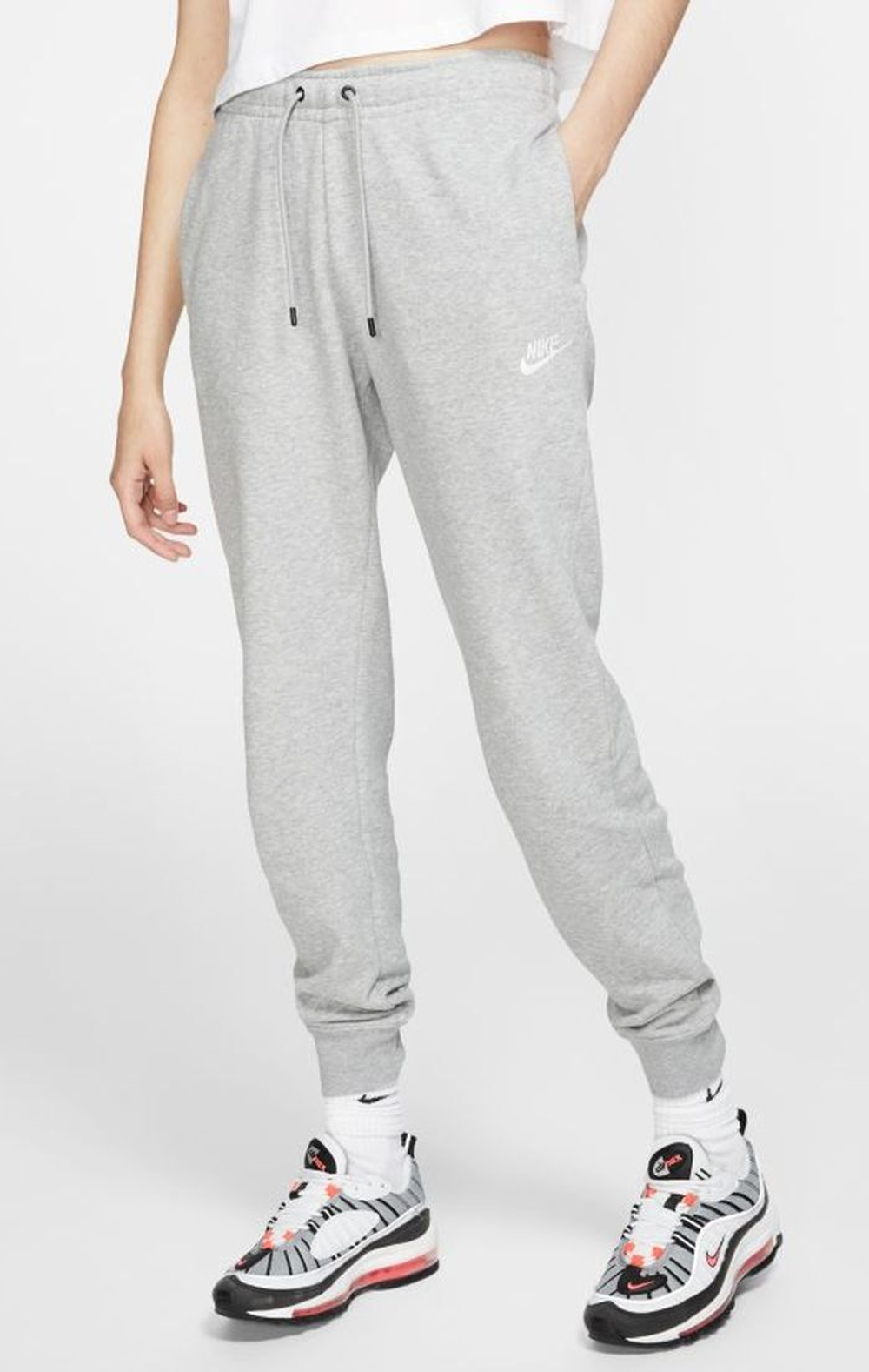 Женские теннисные брюки Nike NSW Essential Pant Regular Fleece W - dk grey heather/white