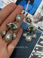 Серьги Скиапар. серебристые в форме глаза с крупными жемчужными подвесками