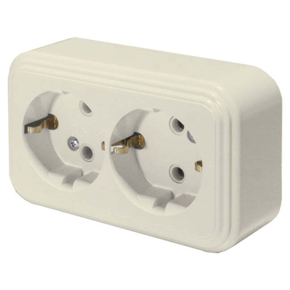 Розетка 2-местная с заземляющим контактом. 250В. 16А. IP20. PST16-31-20  RA 16-238-БЖ . слоновая кость