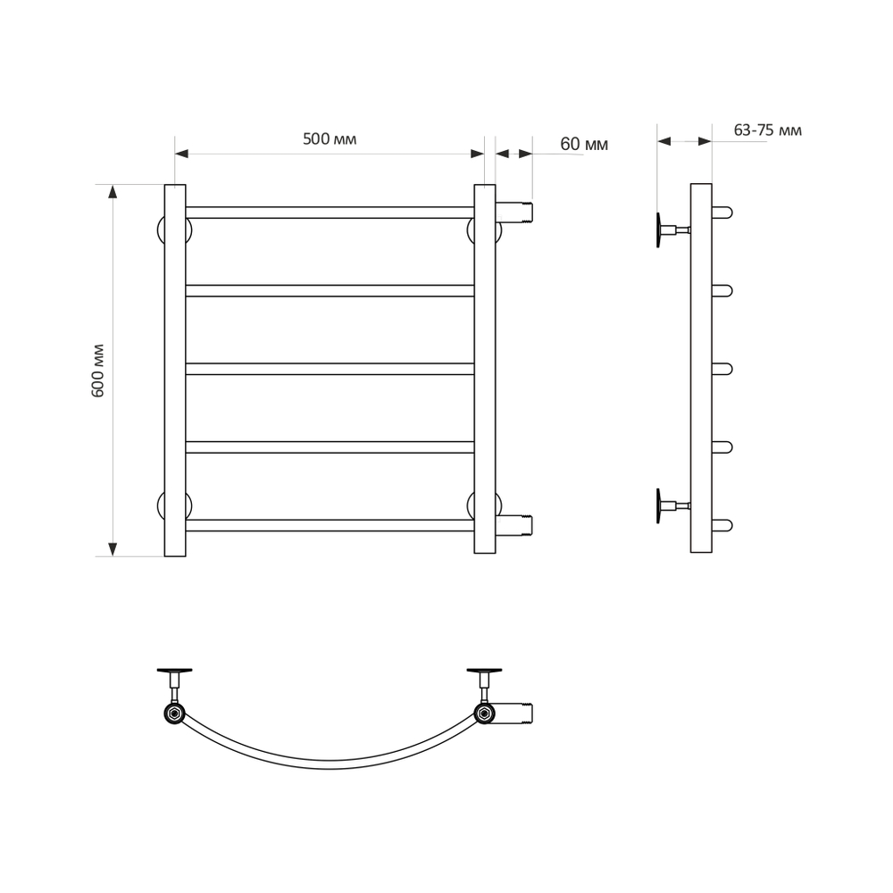 Полотенцесушитель MIXLINE CAPELLA  60х50х50 (1'' НР, 5 перекладин, боковое подкл) водяной