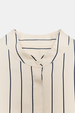 ZARA РУБАШКА В ПОЛОСКУ С ОБЪЕМНЫМИ РУКАВАМИ — ZW COLLECTION, ЭКРЮ/ТЕМНО-СИНИЙ