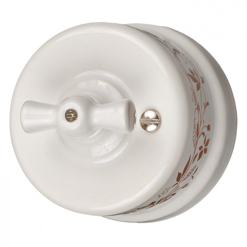 Выключатель 2-х клавишный, керамика, цвет белый + декор(D6/2) B1-202-01-D6/2